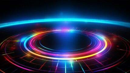 Obraz premium Hi-Tech circle light neon glowing background , technology concept design