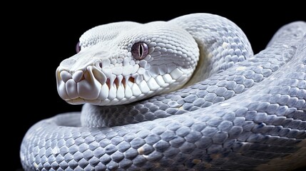 Obraz premium White python close up. White snake close-up. Portrait of a white python Portrait of a white snake. Generative ai.