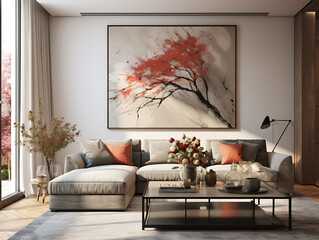 Scandinavian home interior design of modern living room. Cosy seating area, perfect minimalist mock up.