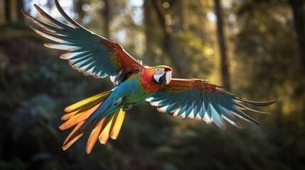 Flying parrot in the wild