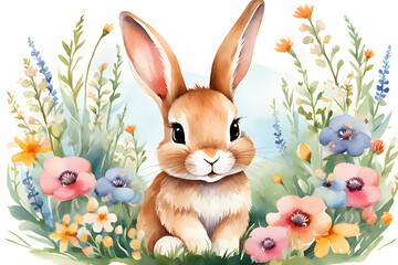 a rabbit with flowers, Generative AI