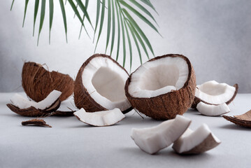 Fototapeta na wymiar Group of cracked coconut fruits