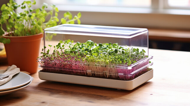 A compact and stylish microgreens kit for home gardening, designed for those looking to add a fresh touch to their meals