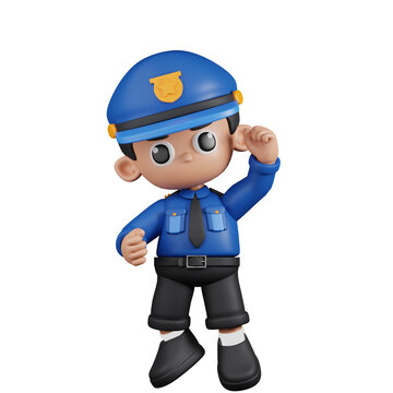 3d Character Policeman Congrats Pose. 3d render isolated on transparent backdrop.