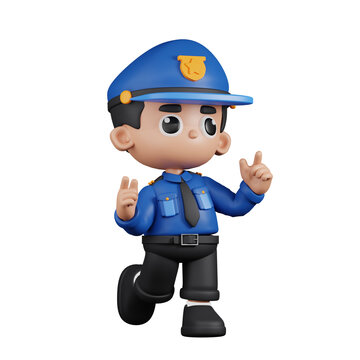 3d Character Policeman Feeling Happy Pose. 3d render isolated on transparent backdrop.