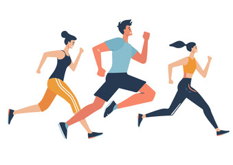 ランニングをする男女のカップルｰ白背景