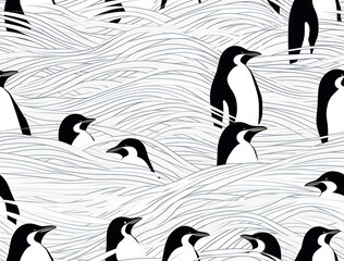 Seamless Christmas Penguin Pattern Scandi Nordic Style, Minimalist background, Tileable seamless Embroidered, pattern for wallpapers, backgrounds, graphic design
