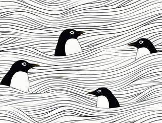 Seamless Christmas Penguin Pattern Scandi Nordic Style, Minimalist background, Tileable seamless Embroidered, pattern for wallpapers, backgrounds, graphic design