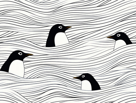Seamless Christmas Penguin Pattern Scandi Nordic Style, Minimalist background, Tileable seamless Embroidered, pattern for wallpapers, backgrounds, graphic design
