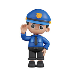 3d Character Policeman Greeting Pose. 3d render isolated on transparent backdrop.