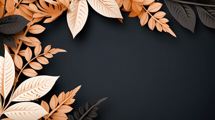Dark background for message or advertisement surrounded by a frame of pastel colored leaves