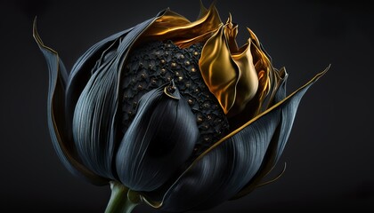 close up of a closed petals black tulip design illustration - obrazy, fototapety, plakaty