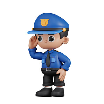 3d Character Policeman Looking Pose. 3d render isolated on transparent backdrop.