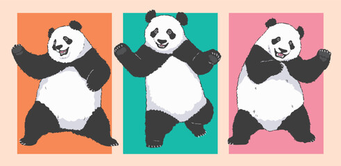 Cute Cartoon dancing panda illustration set   © fishyo