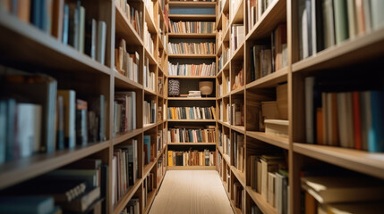 Books neatly lined up on shelves inside a closet