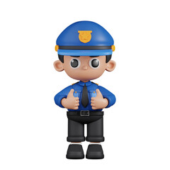 3d Character Policeman Showing Thumbs Up Pose. 3d render isolated on transparent backdrop.