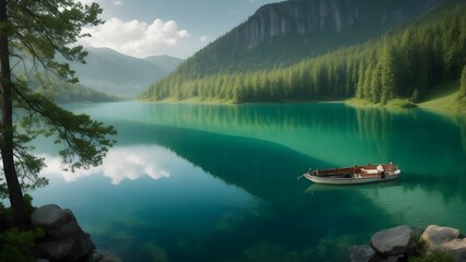 Beautiful lake in the mountains landscape
