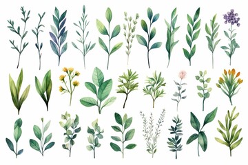 Watercolor herb illustration with herbal frame decoration on a transparent background. Generative AI