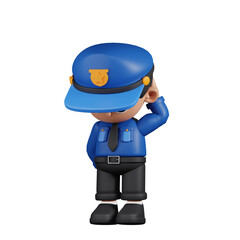 3d Character Policeman Worry Pose. 3d render isolated on transparent backdrop.
