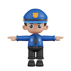 3d Character Policeman T Pose. 3d render isolated on transparent backdrop.