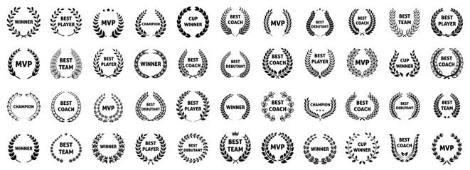 Awards and best nominee award wreaths vector icon - obrazy, fototapety, plakaty
