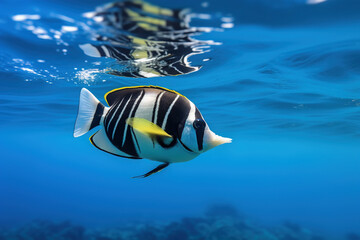 Moorish Idol Fish swimming in the open ocean - obrazy, fototapety, plakaty