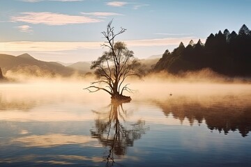 Wanaka's lone willow tree which is situated just off of the lake shore.