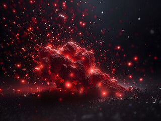 the collision of crushed meteor with red light background