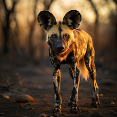 African Wild Dog in Nature Close Up Animal