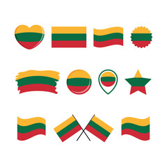 Lithuania flag icon set vector isolated on a white background. Lithuanian Flag graphic design element. Flag of Lithuania symbols collection. Set of Lithuania flag icons in flat style