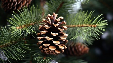 Fototapeta premium Close-Up of Isolated Pine Branch with Cones on White Background for Christmas and New Year Decorations