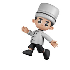 3d Character Chef Happy Jumping Pose. 3d render isolated on transparent backdrop.