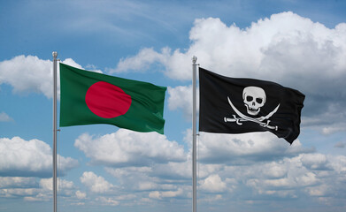 Pirate and Bangladesh flags, country relationship concept