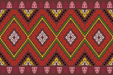Traditional ethnic fabric pattern, seamless pattern design for textiles, rugs, wallpaper, clothing, sarong, scarf, batik, wrap, embroidery, print, background, vector illustration. thai fabric