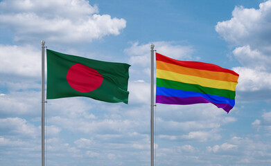 Gay Pride and Bangladesh flags, country relationship concept