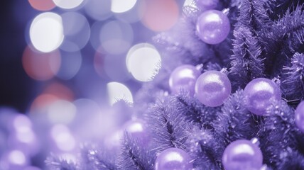Fototapeta na wymiar Purple Hues of Christmas: Blurred Lights and Festive Tree Create Holiday Ambiance