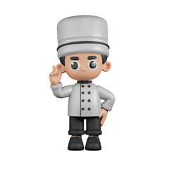 3d Character Chef Pointing Up Pose. 3d render isolated on transparent backdrop.