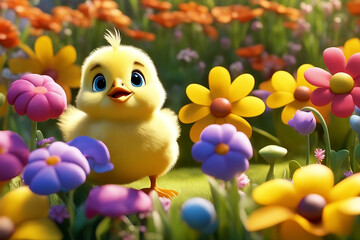 a chick with flowers, Generative AI