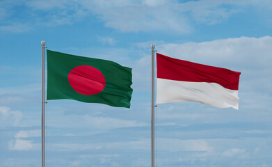 Indonesia and Bangladesh flags, country relationship concept