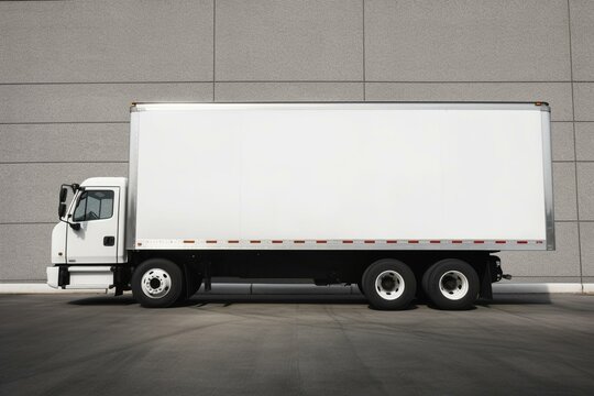 A plain delivery truck with a blank white trailer. Generative AI
