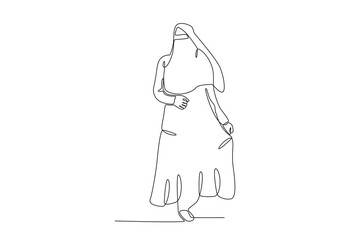 An Arab woman wearing a beautiful niqab. Niqab one-line drawing