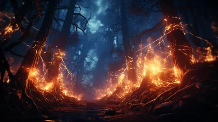 Keuken spatwand met foto amazing dark dramatic light burning forest © Adja