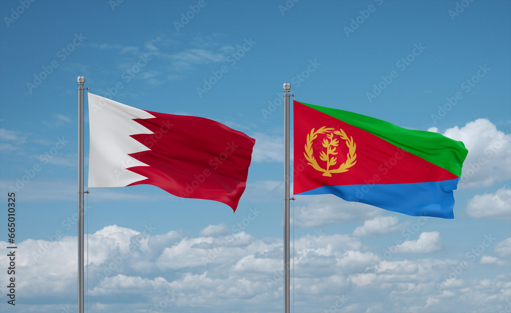 Wall mural Eritrea and Bahrain flags, country relationship concept