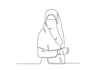 A young woman wearing an Arabic fashion. Niqab one-line drawing