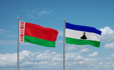 Lesotho and Belarus flags, country relationship concept
