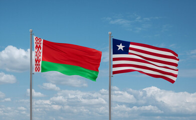 Liberia and Belarus flags, country relationship concept