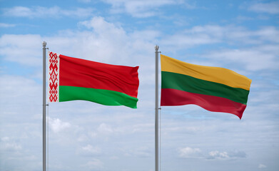 Lithuania and Belarus flags, country relationship concept