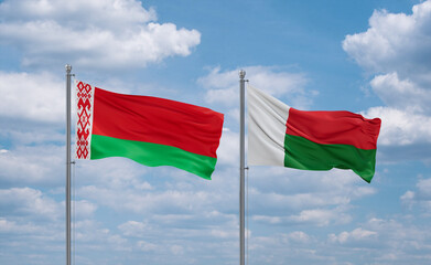 Fototapeta na wymiar Madagascar and Belarus flags, country relationship concept
