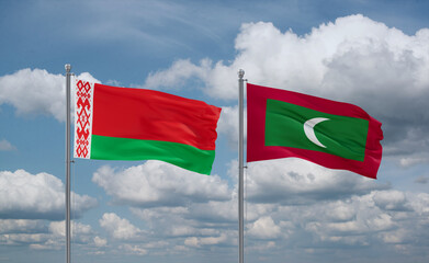 Maldives and Belarus flags, country relationship concept