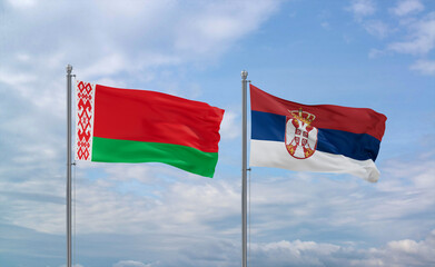 Serbia and Belarus flags, country relationship concept